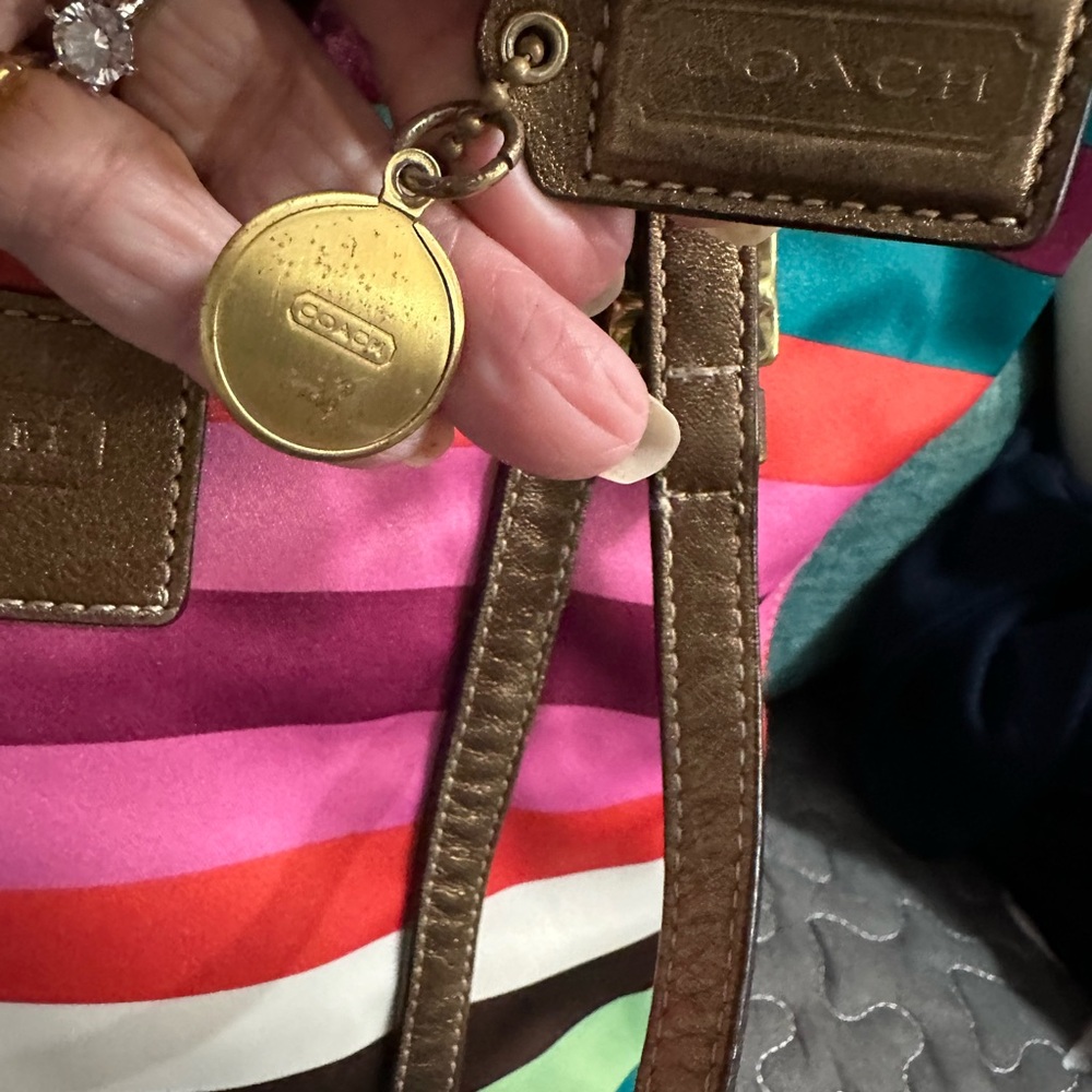 Coach Pink and Orange Tote Bag Vibrant Striped Design - Picture 3 of 11